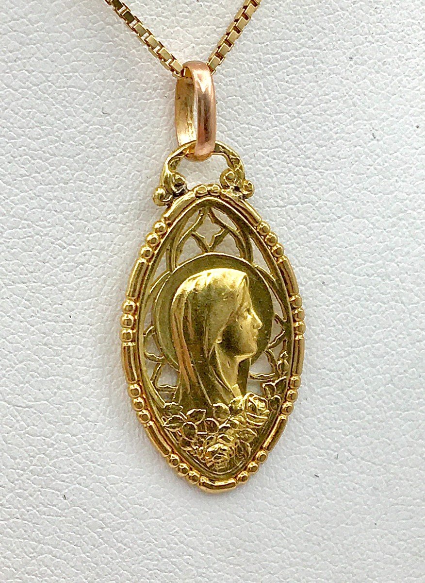 Pendentif Médaille Vierge  En Mandorle Art Déco Or Jaune-photo-3