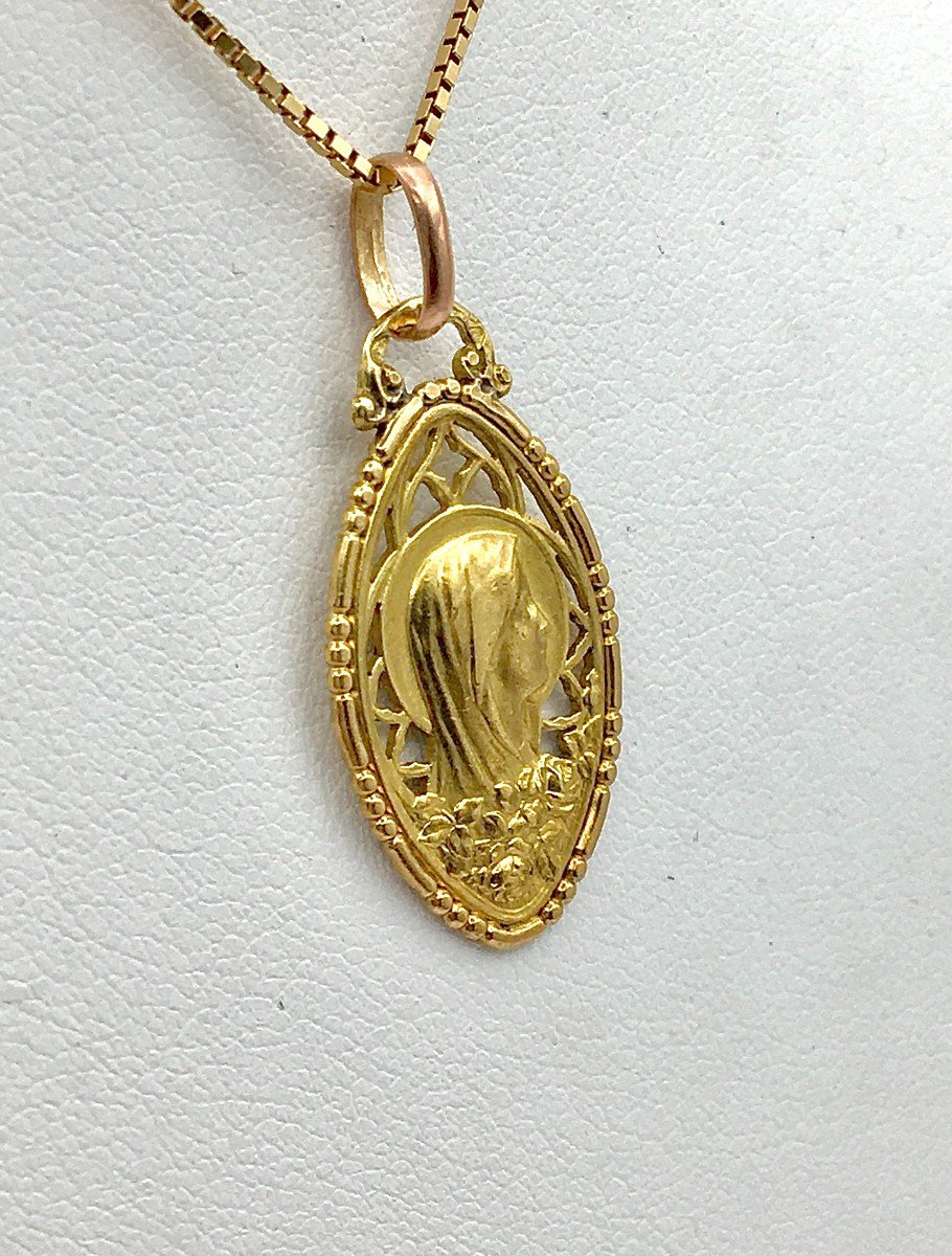 Pendentif Médaille Vierge  En Mandorle Art Déco Or Jaune-photo-4