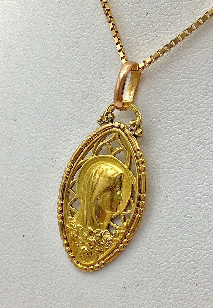 Pendentif Médaille Vierge  En Mandorle Art Déco Or Jaune-photo-2