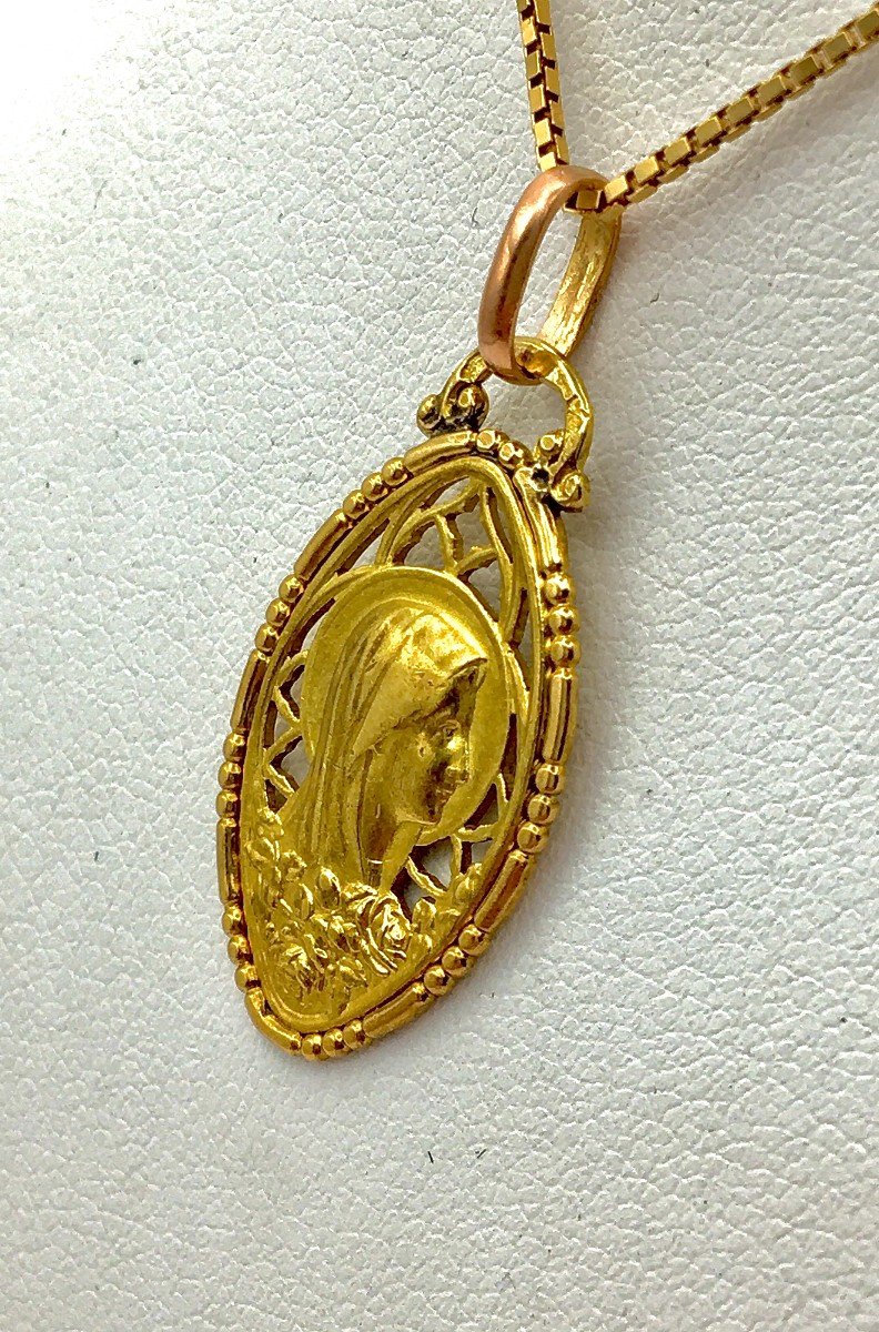 Pendentif Médaille Vierge  En Mandorle Art Déco Or Jaune-photo-4