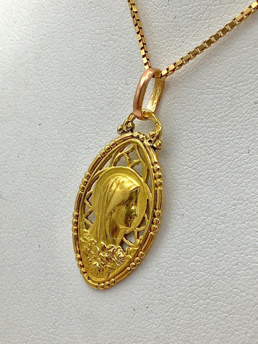 Pendentif Médaille Vierge  En Mandorle Art Déco Or Jaune-photo-5