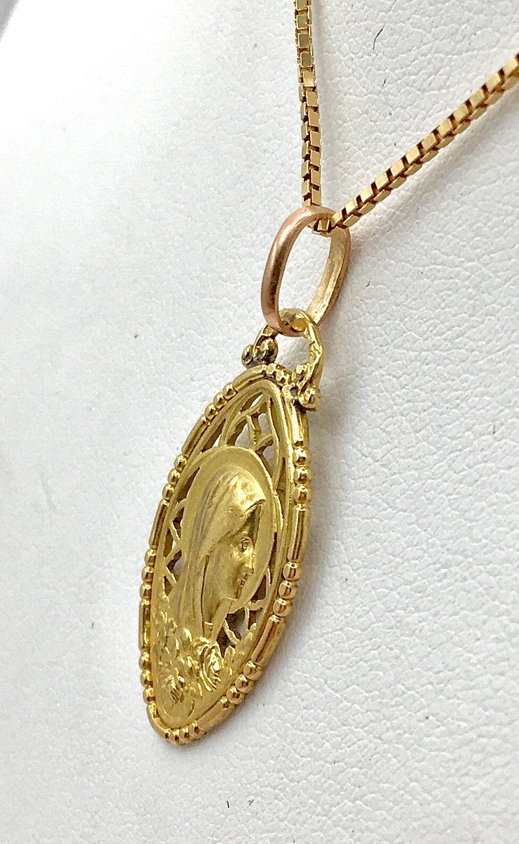 Pendentif Médaille Vierge  En Mandorle Art Déco Or Jaune-photo-6