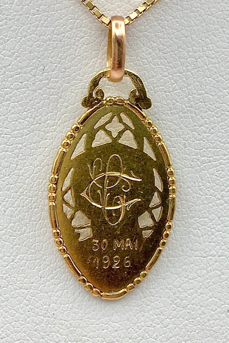 Pendentif Médaille Vierge  En Mandorle Art Déco Or Jaune-photo-7