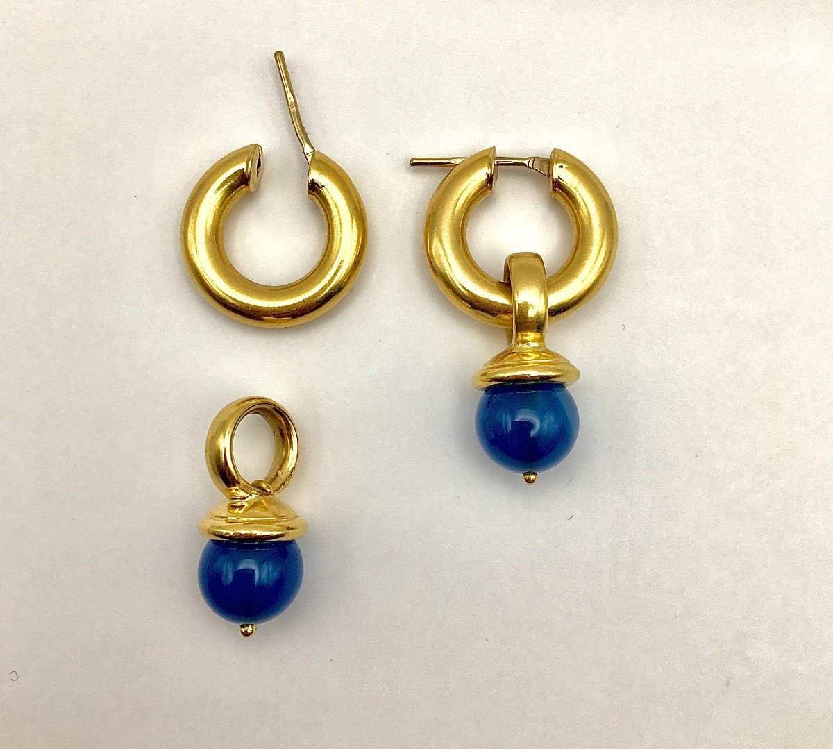 Removable Blue Agate Tassel Hoop Earrings In Yellow Gold-photo-4