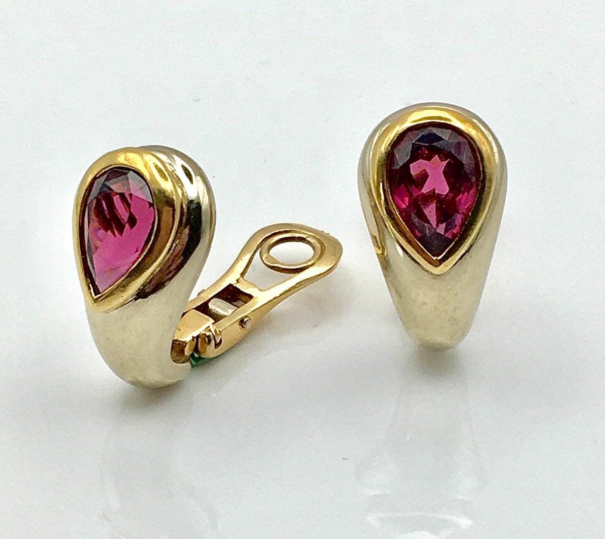 Half Hoop Clip-on Earrings Garnet Pear Shapes On White And Yellow Gold -photo-2