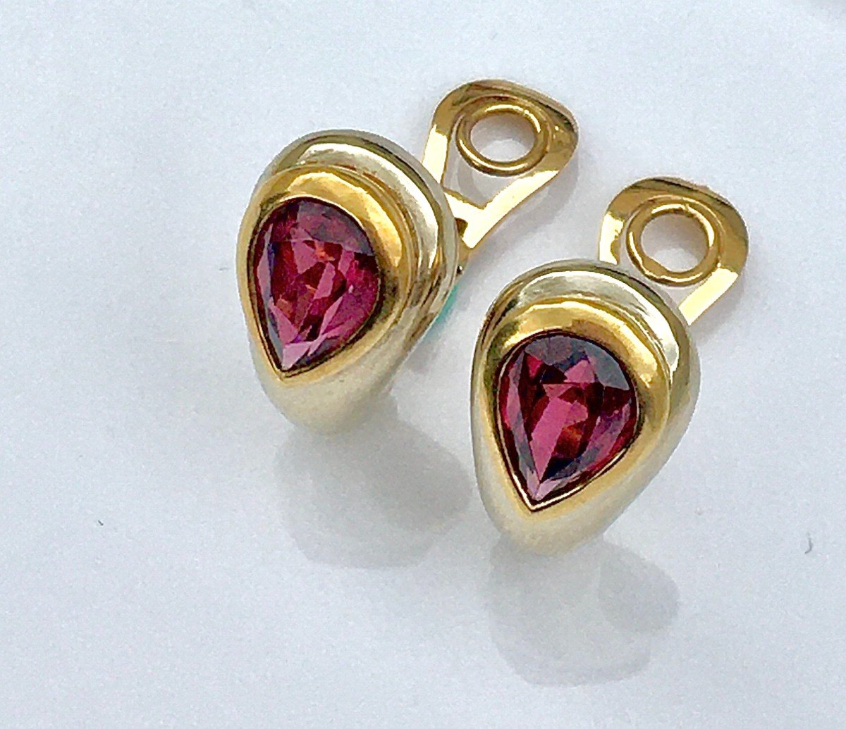 Half Hoop Clip-on Earrings Garnet Pear Shapes On White And Yellow Gold -photo-3