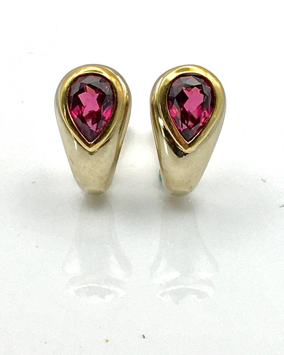 Half Hoop Clip-on Earrings Garnet Pear Shapes On White And Yellow Gold -photo-4