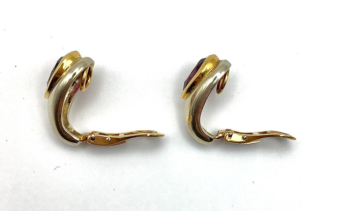 Half Hoop Clip-on Earrings Garnet Pear Shapes On White And Yellow Gold -photo-6