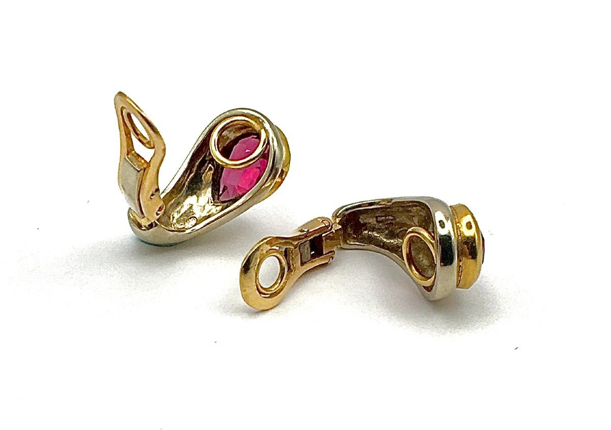 Half Hoop Clip-on Earrings Garnet Pear Shapes On White And Yellow Gold -photo-7