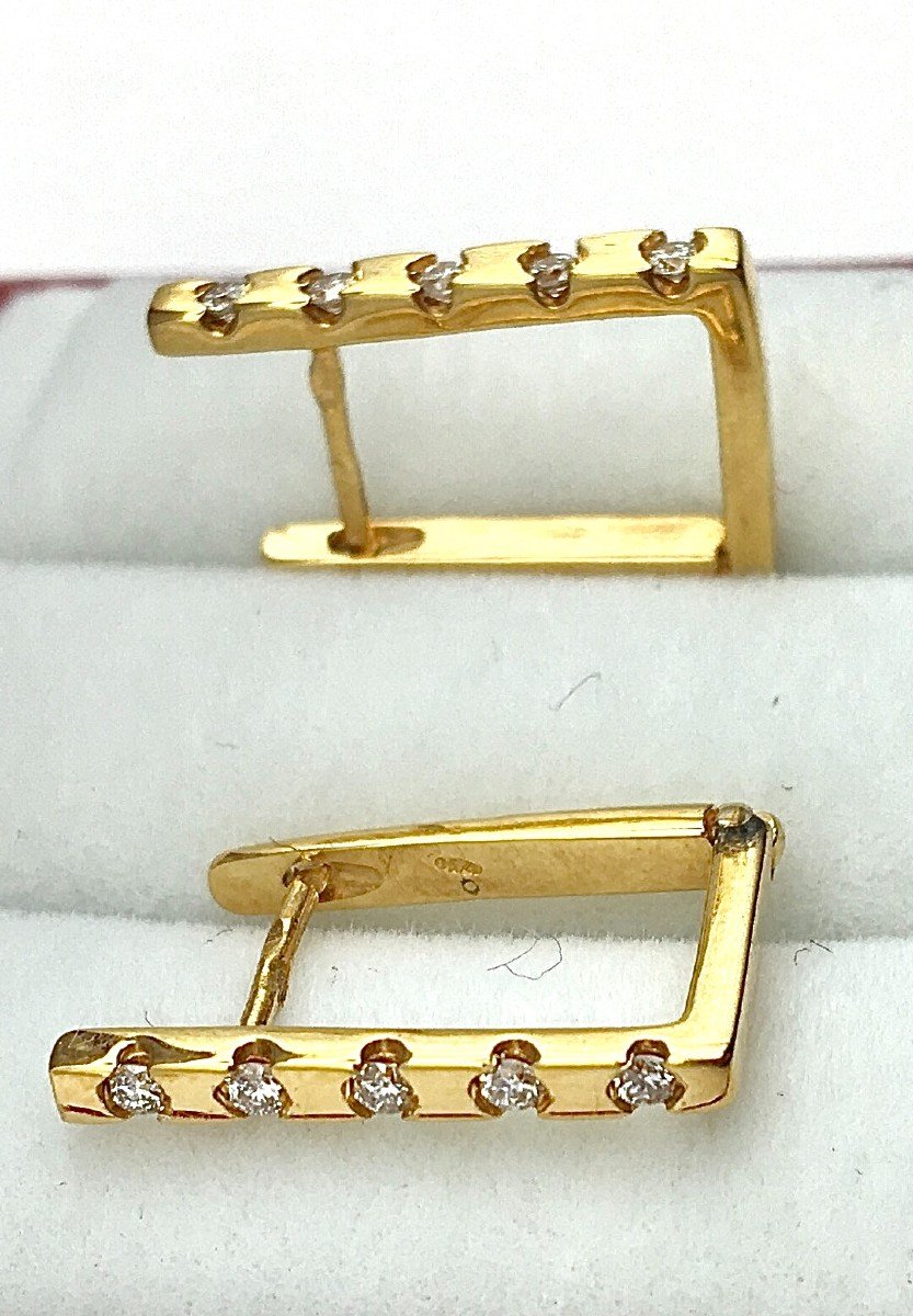 Rectangular Diamond Hoop Earrings In Yellow Gold-photo-3