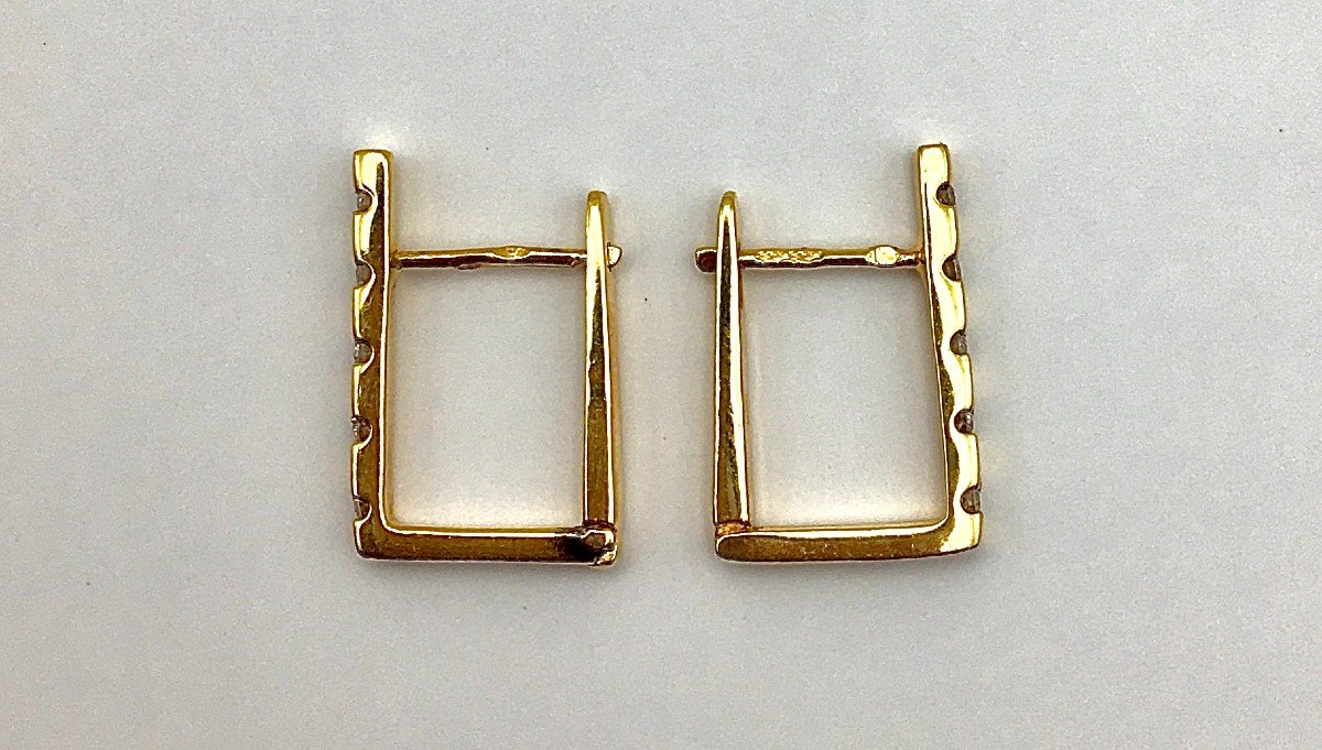 Rectangular Diamond Hoop Earrings In Yellow Gold-photo-2