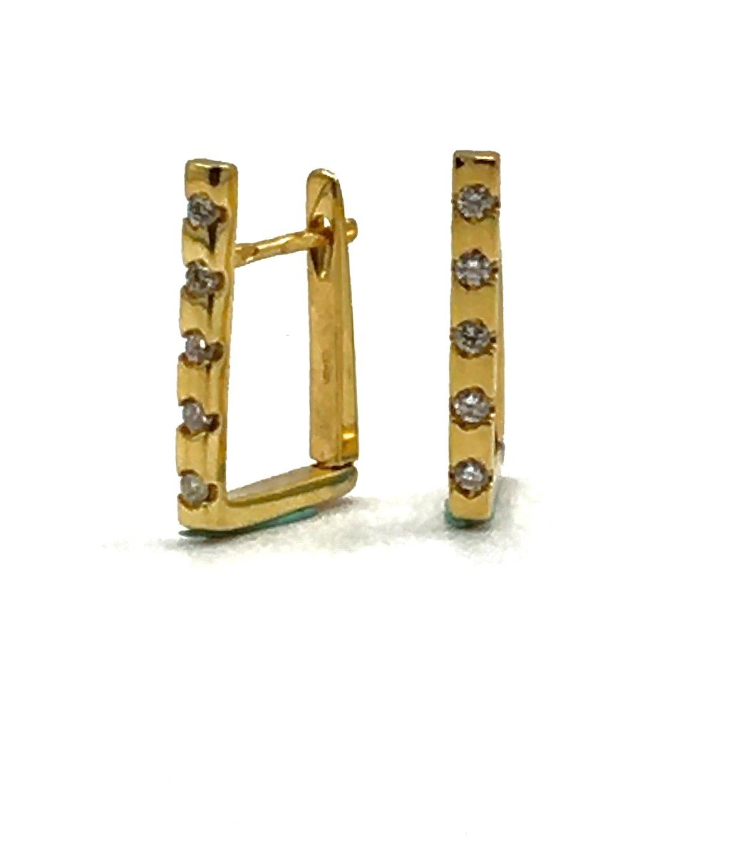 Rectangular Diamond Hoop Earrings In Yellow Gold-photo-5