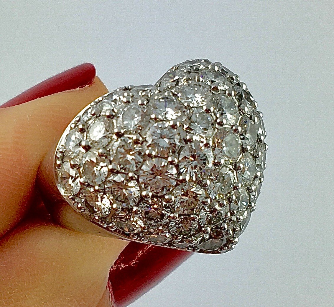 Bague Chopard Coeur  Love Heart Pavage De Diamants Sur Or Blanc -photo-4