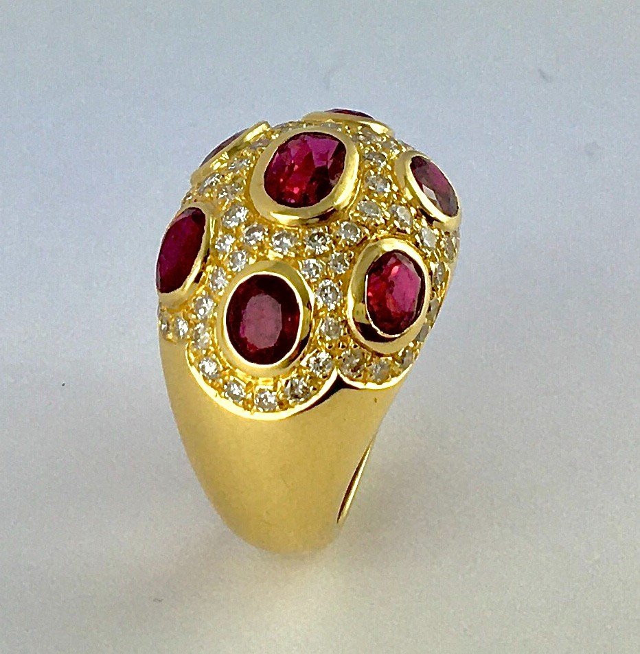 Ruby Ball Ring And Diamond Paving On Yellow Gold-photo-3