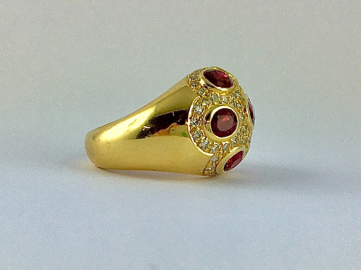 Ruby Ball Ring And Diamond Paving On Yellow Gold-photo-6