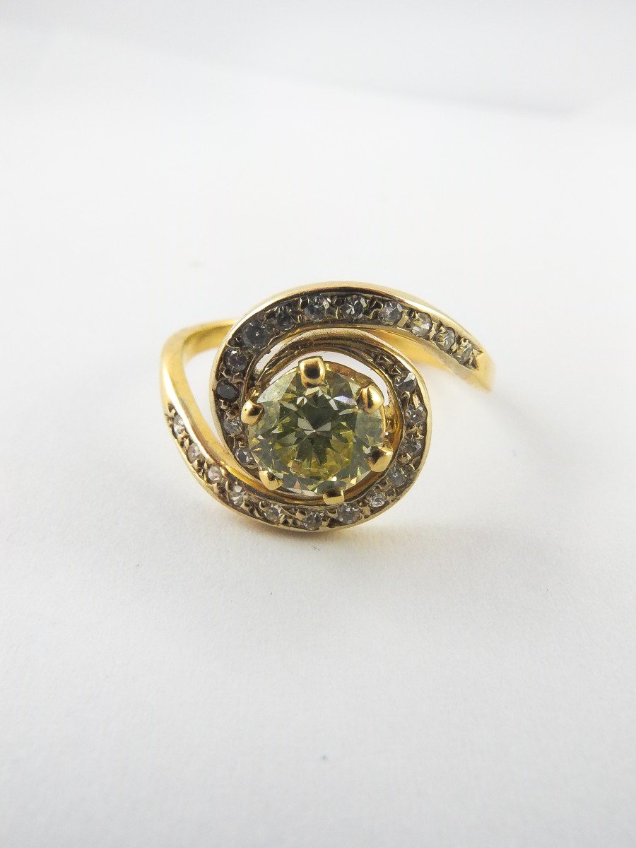 Bague Tourbillon Diamant Jaune  Taille Brillant Sur Or Jaune-photo-1