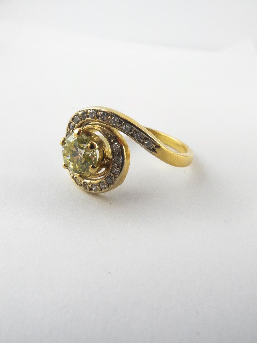 Bague Tourbillon Diamant Jaune  Taille Brillant Sur Or Jaune-photo-2