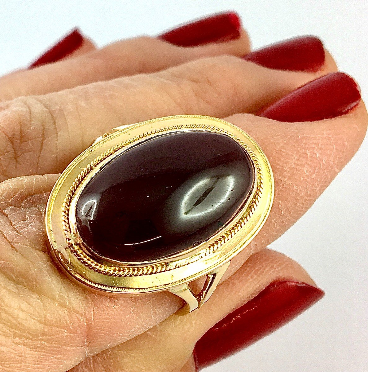 Garnet Cabochon Ring In Rose Gold-photo-3