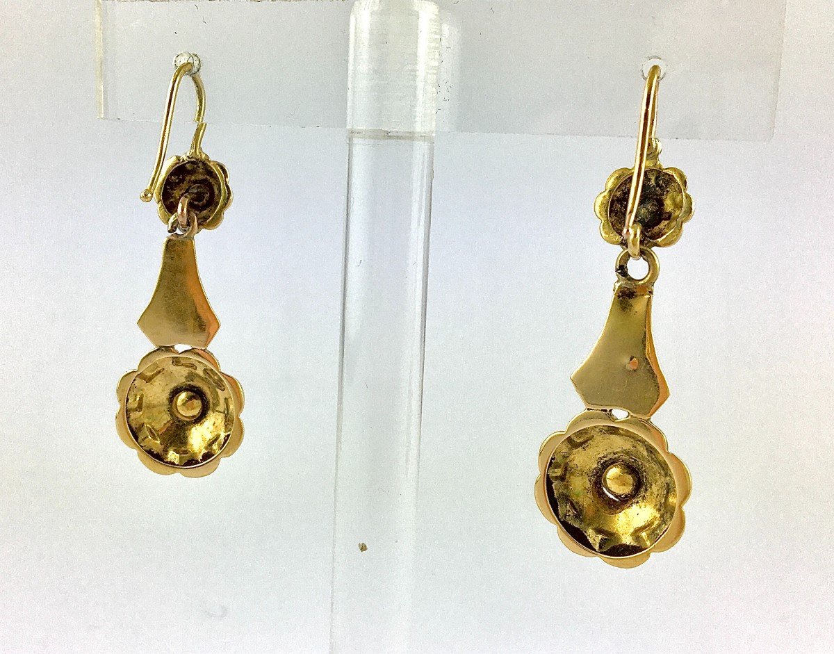 Black Enamel And Fine Pearl Pendant Earrings On Yellow Gold Napoleon III (napoleon 3)-photo-4