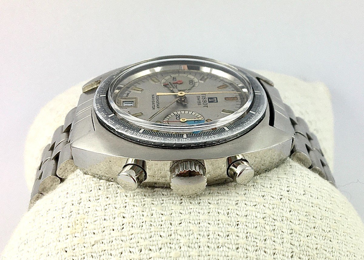 Tissot Seastar Navigator Chrono Watch Model 40522 Mechanical Valjoux Movement Steel Year 74-photo-3