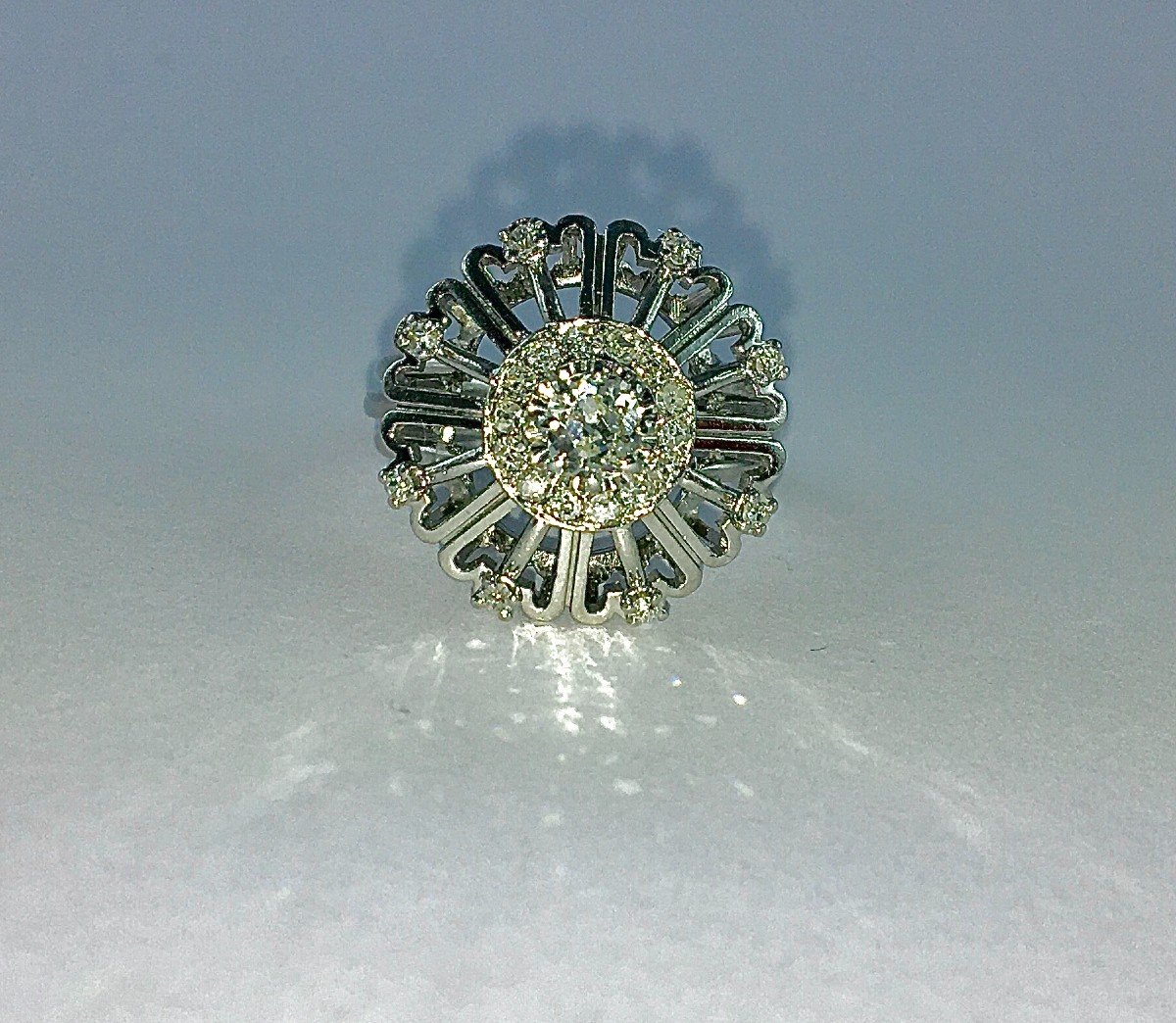 Old Cut Diamond Collar Ring On Platinum 1960s -photo-4