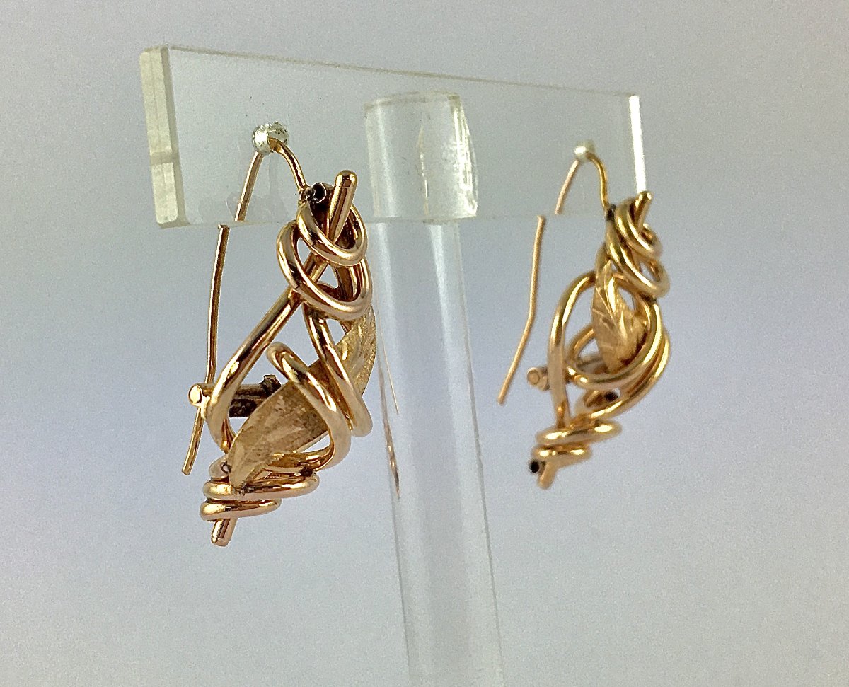 Rose Gold Scroll And Leaf Earrings-photo-3