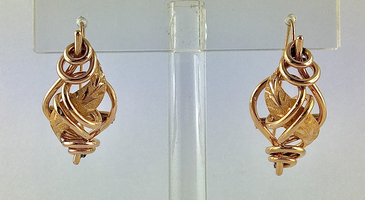 Rose Gold Scroll And Leaf Earrings