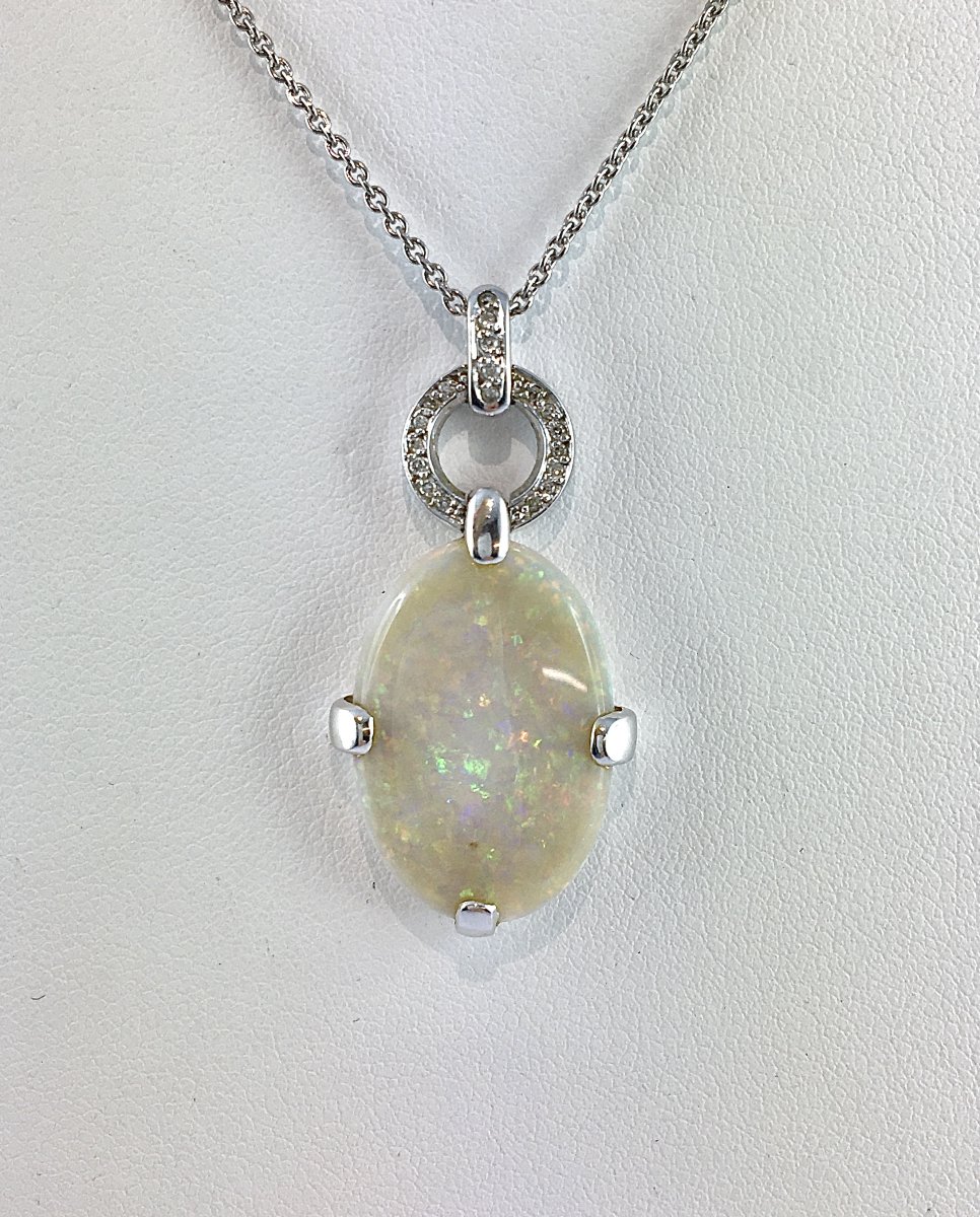 Opal And Diamond Pendant In White Gold-photo-3