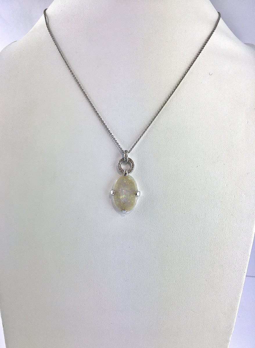 Opal And Diamond Pendant In White Gold-photo-4