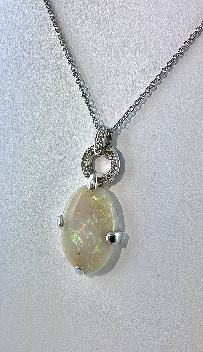 Opal And Diamond Pendant In White Gold-photo-1