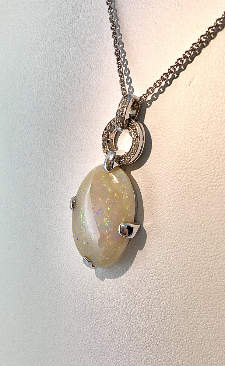 Opal And Diamond Pendant In White Gold-photo-2