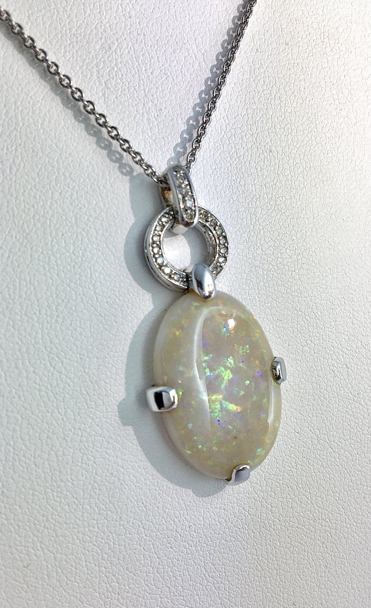 Opal And Diamond Pendant In White Gold-photo-3