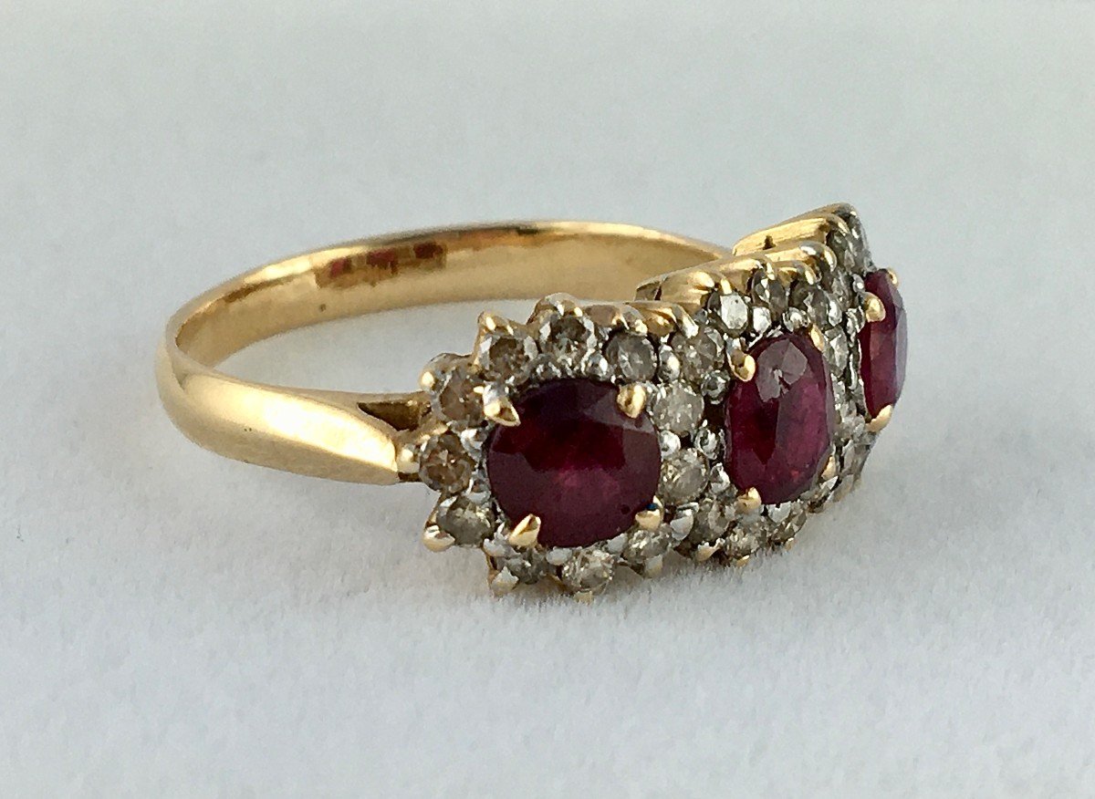 Bague Jarretière Marguerites Rubis Et Diamants Sur Or Rose-photo-1