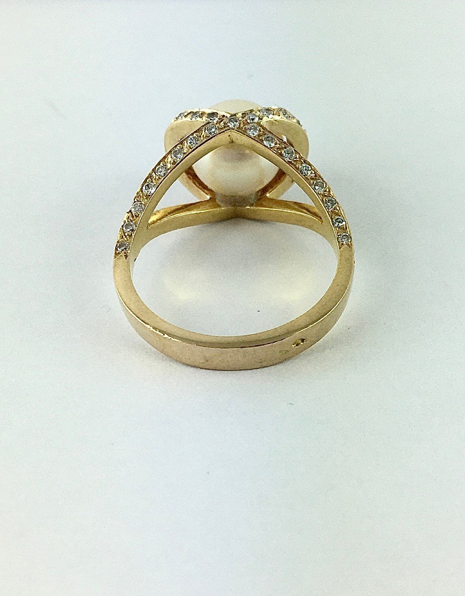 Yellow Gold Solitaire Ring With Japanese Cultured Pearl And Diamonds-photo-5