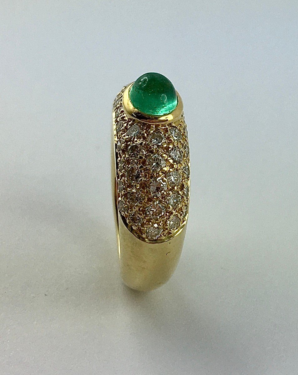 Bangle Ring Yellow Gold Emerald Cabochon And Diamond Paving-photo-5