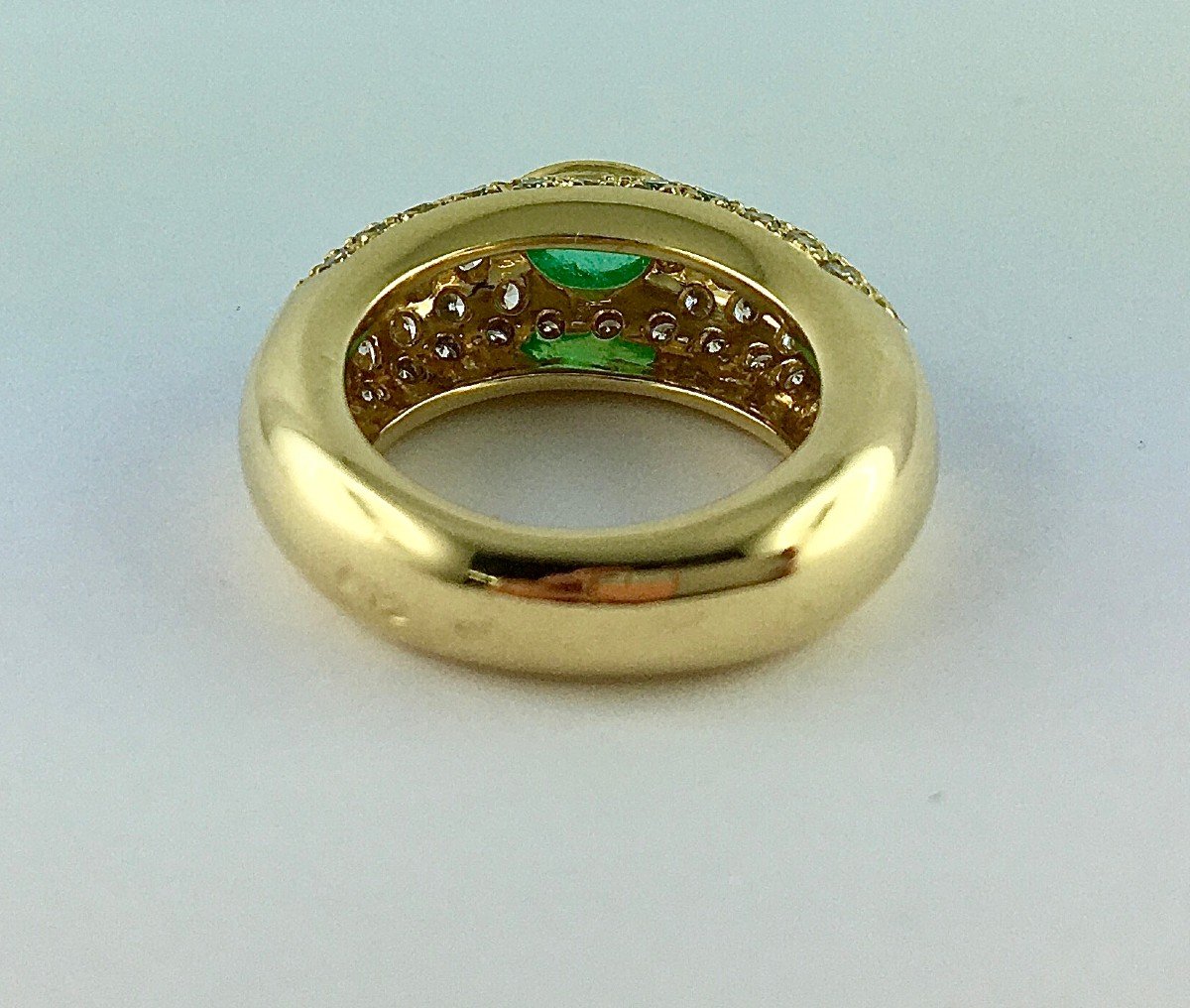 Bangle Ring Yellow Gold Emerald Cabochon And Diamond Paving-photo-7