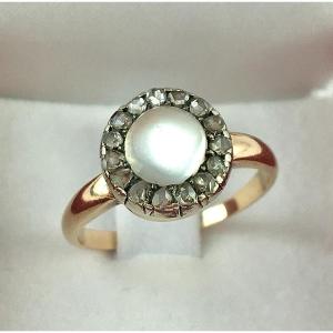 Round Moonstone And Diamond Daisy Ring In Rose Gold And Silver Napoleon III 