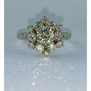 Marguerite Snowflake Ring Old Cut Diamond Surrounded By Brilliant Cut Diamonds On White Gold