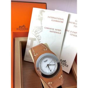 Hermès Harnais Quartz Watch From 2010, Steel On Leather, Full Set (box And Papers)