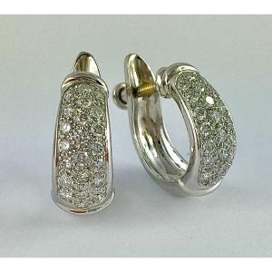 White Gold Diamond Pave Hoop Earrings For Non-pierced Ears