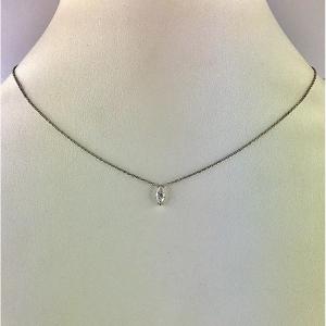 Navette Cut Diamond Solitaire Necklace On White Gold Chain