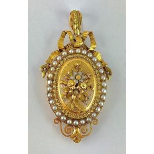 Napoleon III Opening Medallion Pendant Rose Gold, Yellow, Silver Fine Pearls Sentimental Jewelry