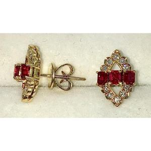 Fine Ruby And Diamond Diamond Earrings In Yellow Gold