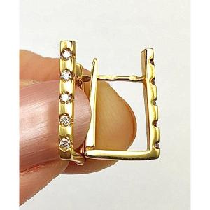 Rectangular Diamond Hoop Earrings In Yellow Gold