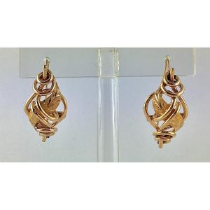 Boucles d'Oreilles  Volutes Et Feuille En Or Rose