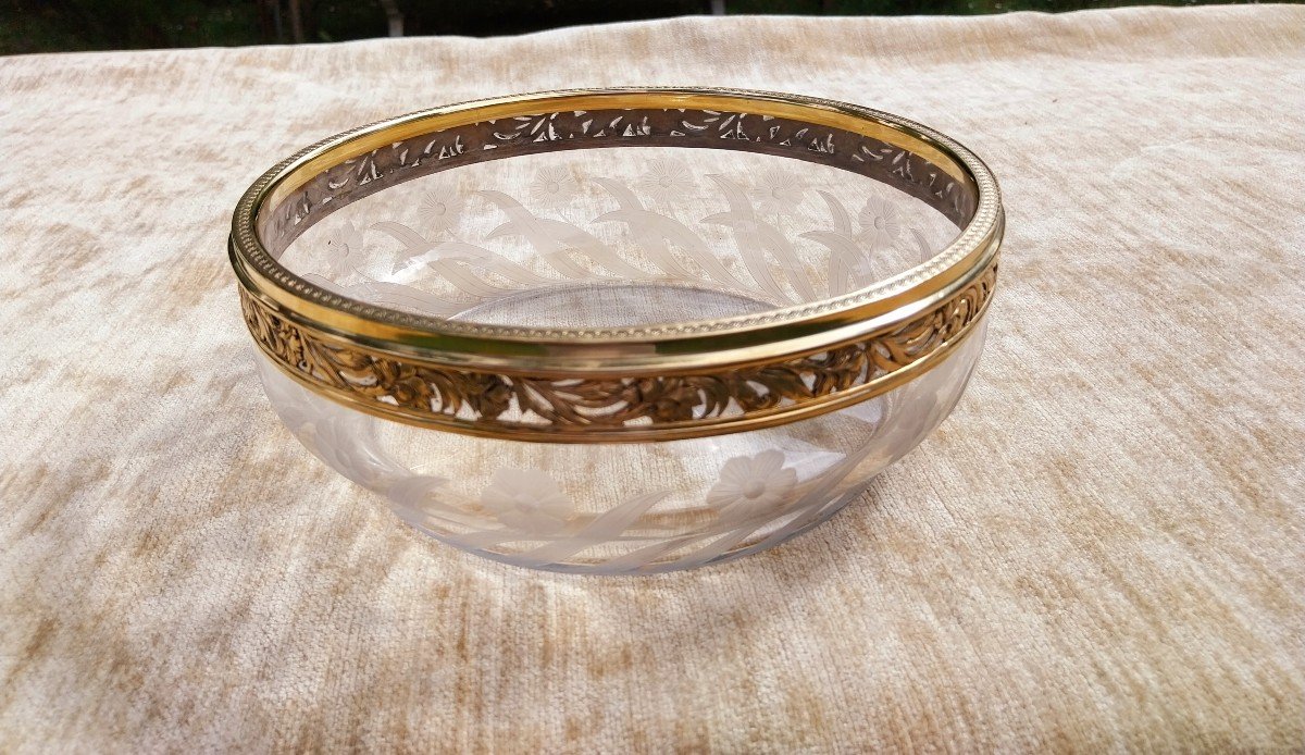 Cut Crystal Bowl, Vermeiled Silver Frame From Puiforcat -photo-2