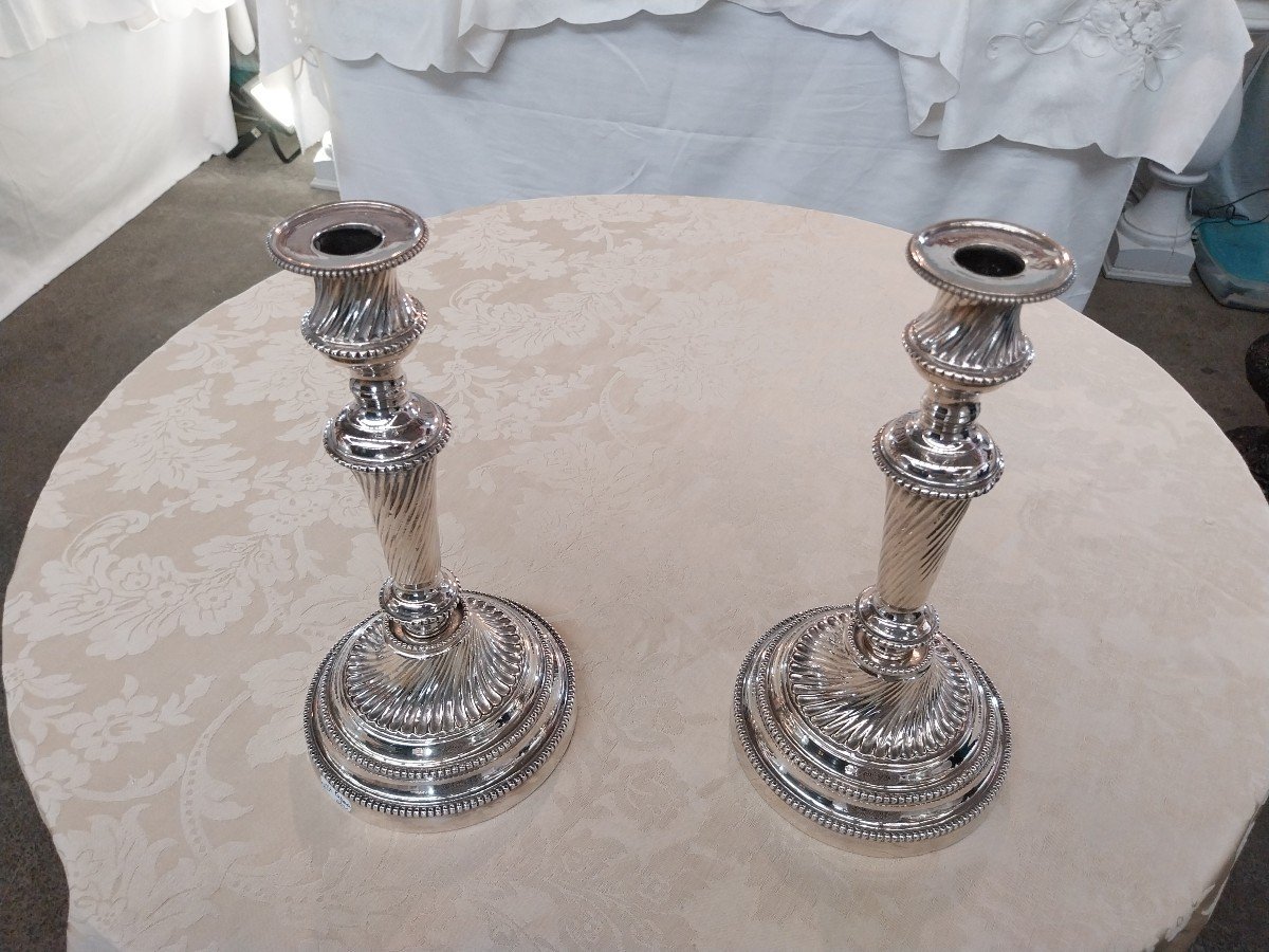 Pair Of Silver Bronze Candlesticks -photo-2