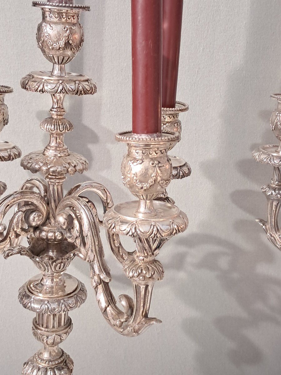 Paire De Candelabres Bronze Argenté  51cm 5feux-photo-4