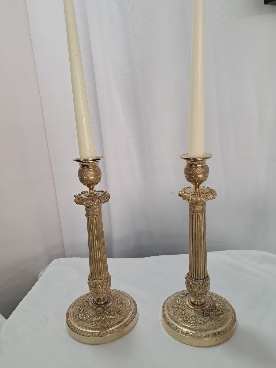 Pair Of Charles X Period Gilt Bronze Candlesticks-photo-2