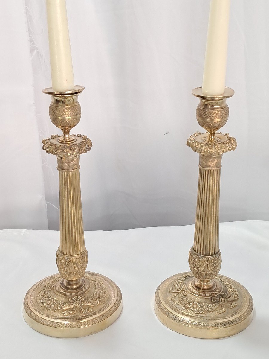 Pair Of Charles X Period Gilt Bronze Candlesticks